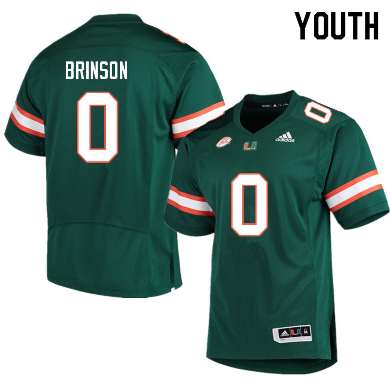 Youth #0 Romello Brinson Miami Hurricanes College Football Jerseys Sale-Green - Click Image to Close